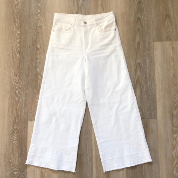 H&M Pants - H&M High Waisted White Denim Wide Leg Culottes Pants